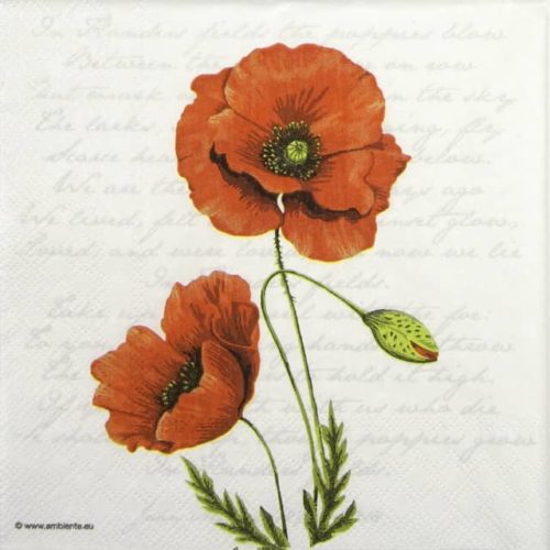 Paper Napkin summer bouquet with red poppy flower