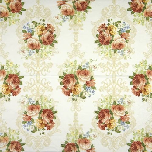 Paper napkin baroque roses in renaissance styles cream background