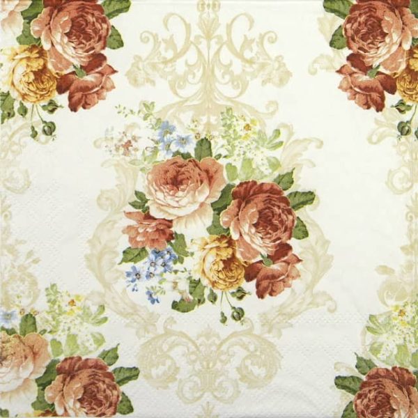 Paper napkin baroque roses in renaissance styles cream background