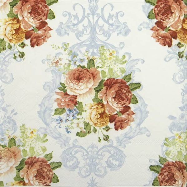Paper napkin baroque roses in renaissance styles blue background