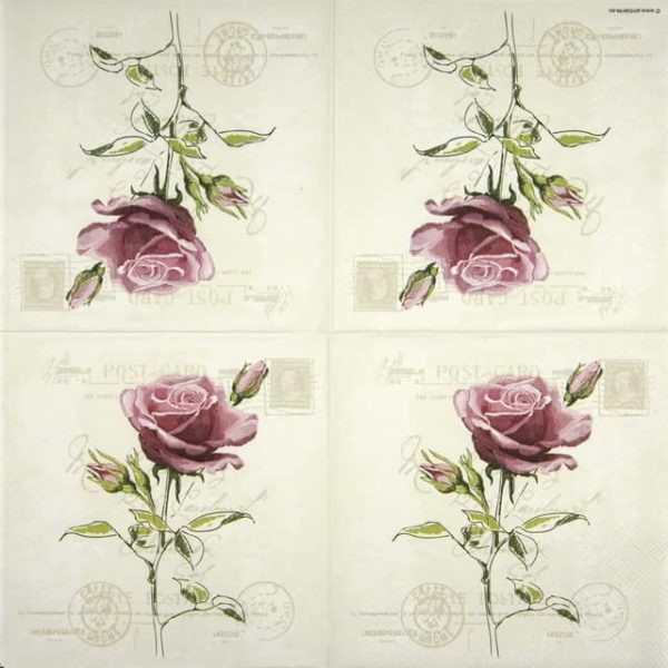 Paper napkin with a thread of roses on a romantic background