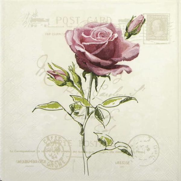 Paper napkin with a thread of roses on a romantic background