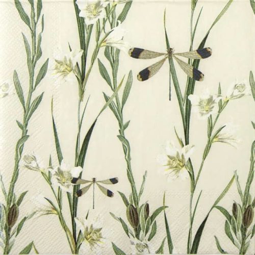 Paper napkin White Madonna Lily and dragonfly
