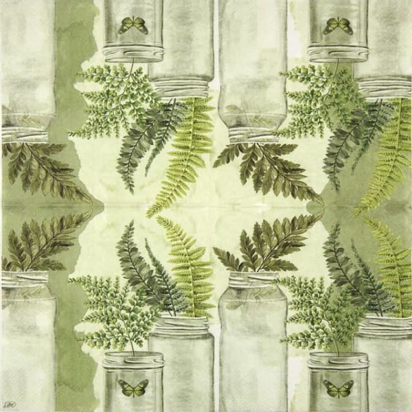 Paper Napkin Green fern leaves in glass vases