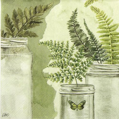 Paper Napkin Green fern leaves in glass vases