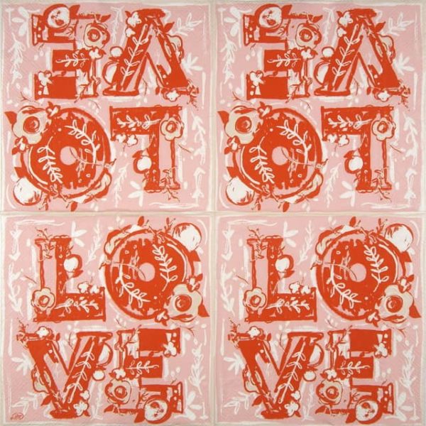 Paper Napkin Floral Love Text