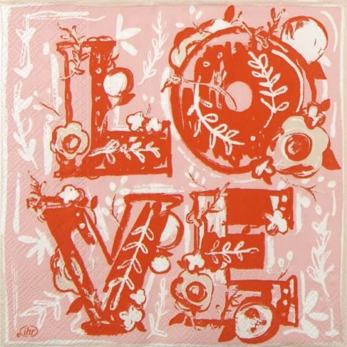 Paper Napkin Floral Love Text