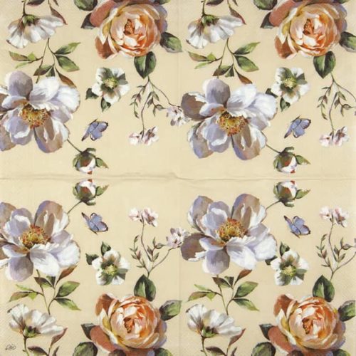 Paper Napkin roses on cream background