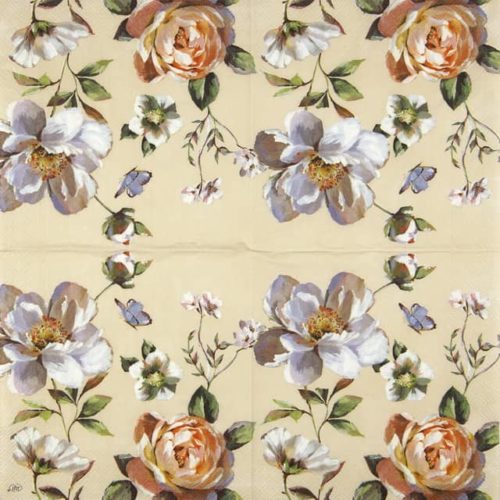 Paper Napkin roses on cream background
