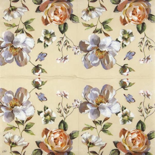 Paper Napkin roses on cream background