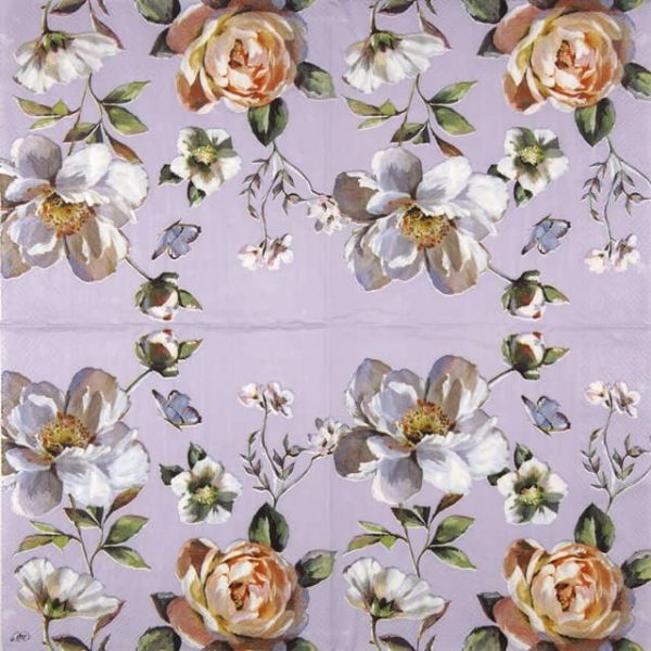 Paper Napkin roses on lilac background