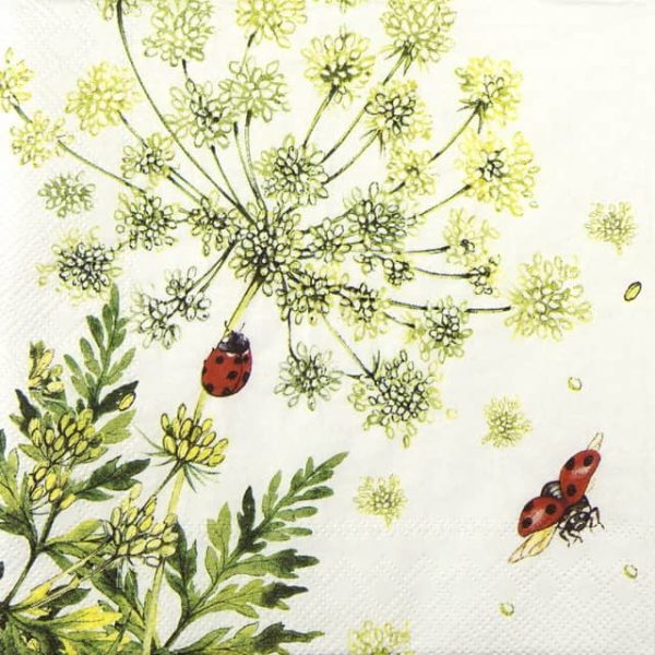 Paper Napkin Ladybirds on yellow flowers