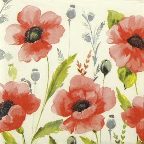 Paper napkin poppies on cream background