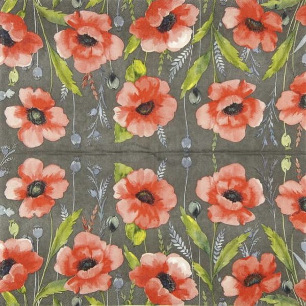 Paper napkin poppies on dark grey background