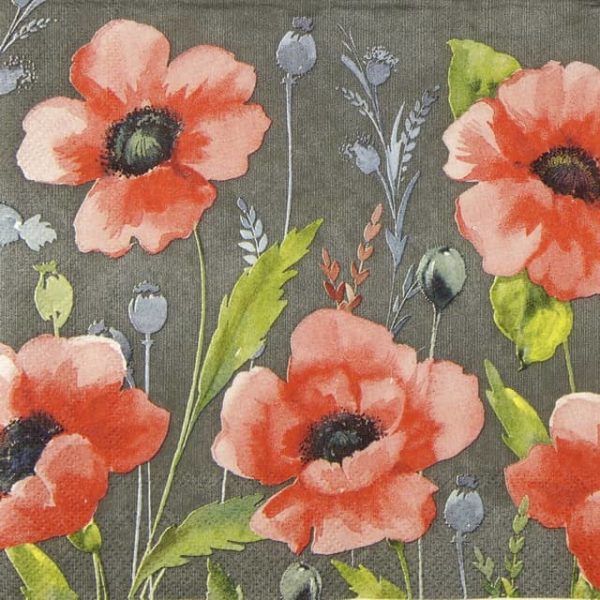 Paper napkin poppies on dark grey background