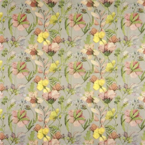 Paper Napkin pink yellow flowers on grey background