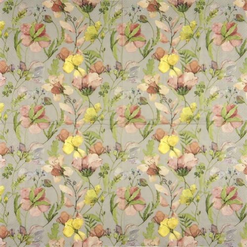 Paper Napkin pink yellow flowers on grey background