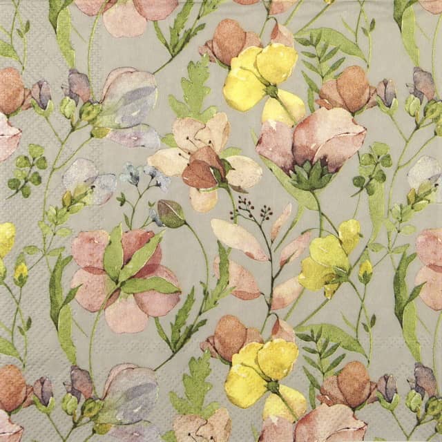 Paper Napkin pink yellow flowers on grey background