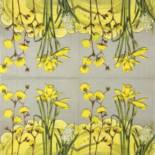 Paper Napkin yellow meadow flowers on grey background