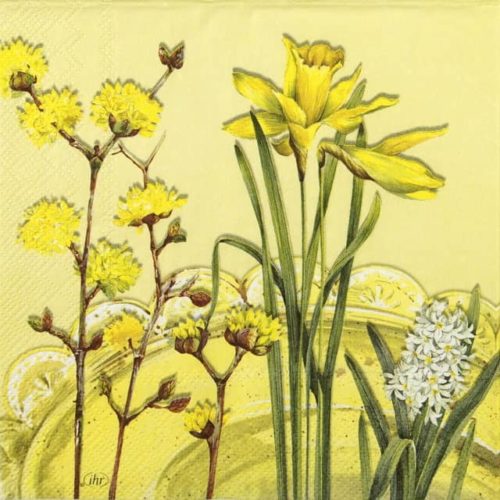 Paper Napkin yellow meadow flowers on yellow background