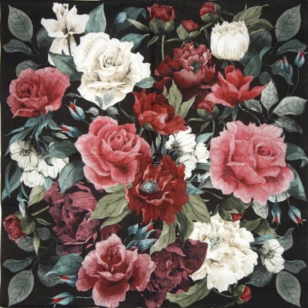 Paper Napkins - Painted Baroque Bouquet on Black (20) - Image 2