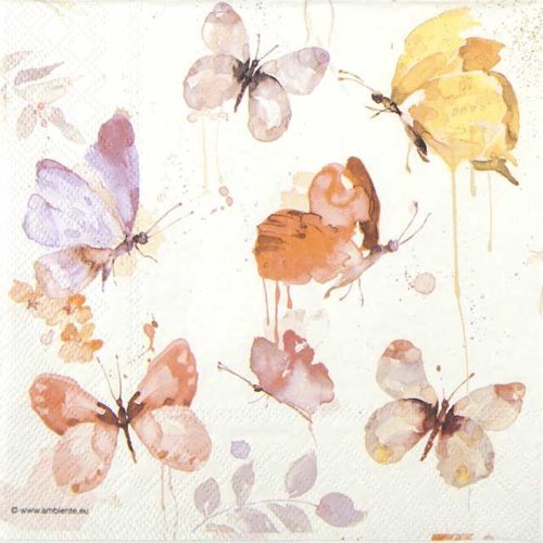 Paper napkin colorful butterflies on pink background