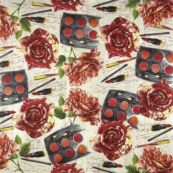 Paper napkin makeup collection and roses