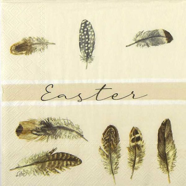 Paper Napkin Easter text and feathers