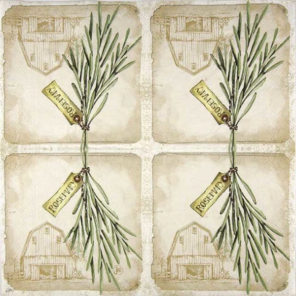 Paper Napkin Rosemary leaves and farm silhouette