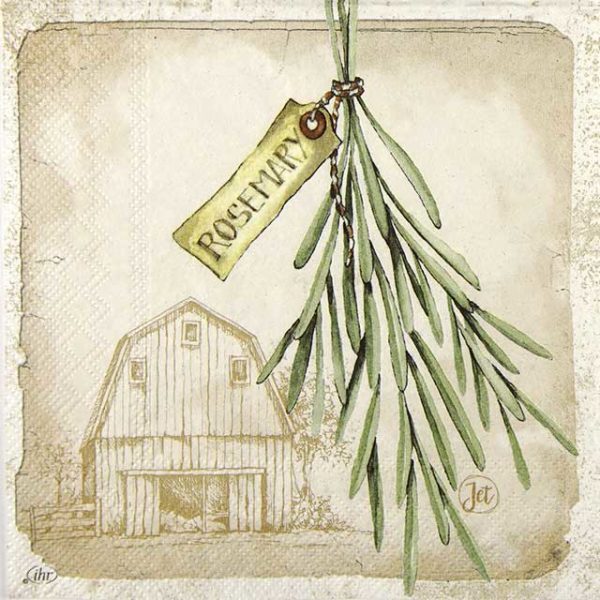 Paper Napkin Rosemary leaves and farm silhouette