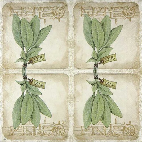 Paper Napkin sage leaves and farm silhouette
