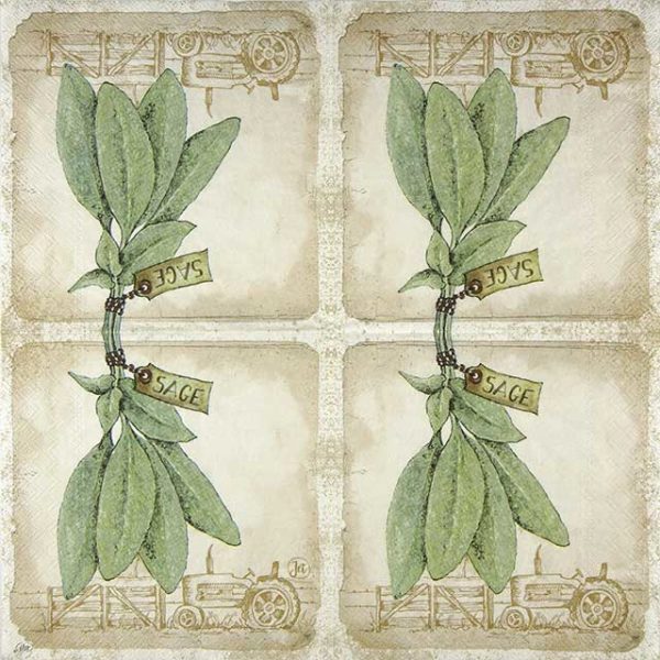 Paper Napkin sage leaves and farm silhouette