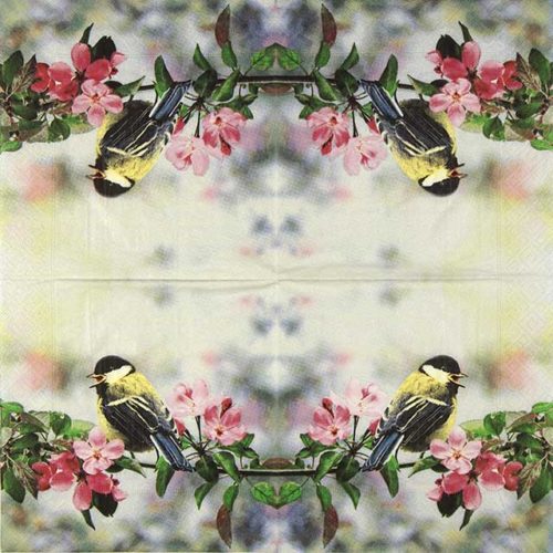 Paper Napkin Spring Bird with Blossom