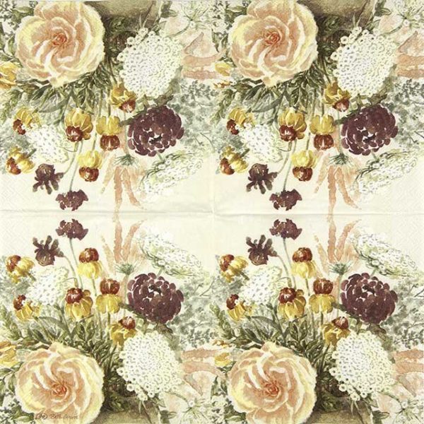 Paper napkin -painted mixed flowers