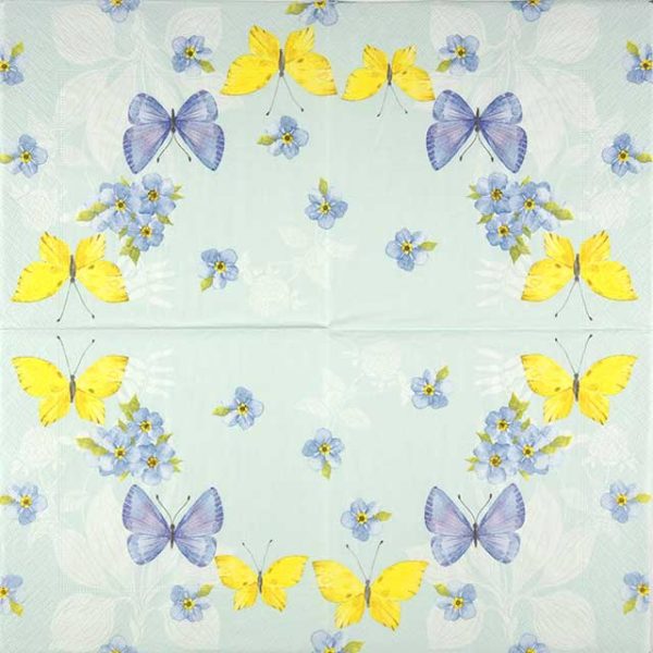 Paper Napkin Blue Yellow Butterflies