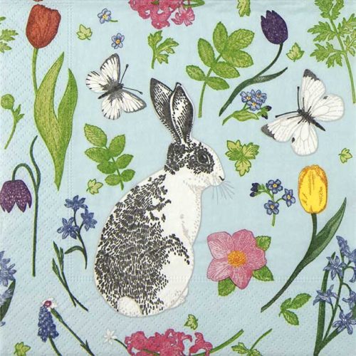Paper napkin Spring Flowers Hare Rabit Bunny