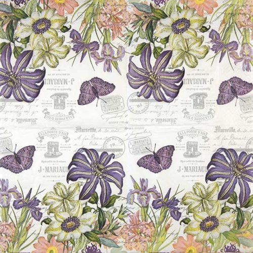 Paper Napkin purple white flower garden