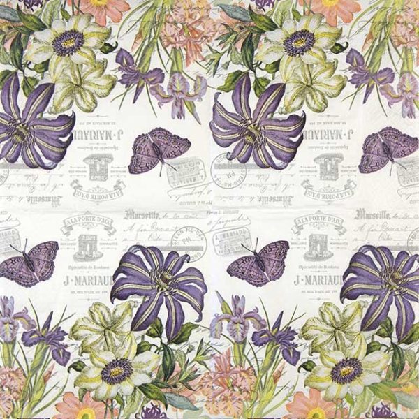 Paper Napkin purple white flower garden