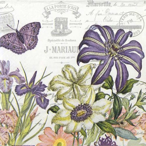 Paper Napkin purple white flower garden