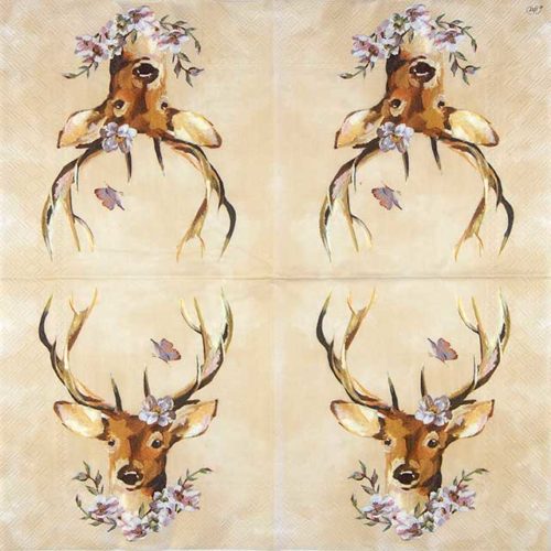 Paper Napkin head of deer on cream background