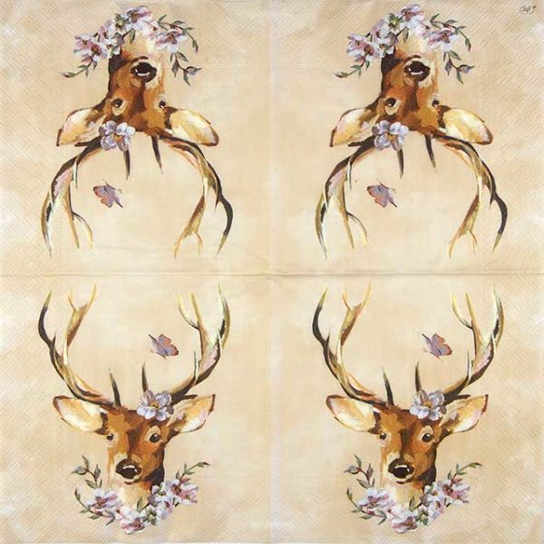 Paper Napkin head of deer on cream background