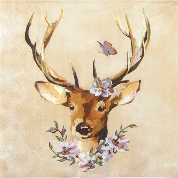 Paper Napkin head of deer on cream background