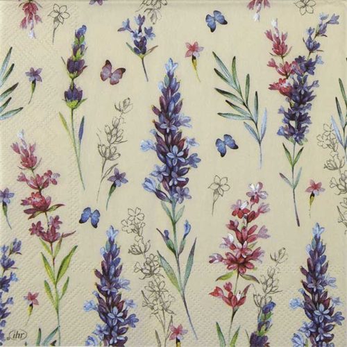 Paper Napkin Stems of lavender flowers on linen