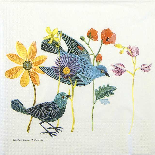 Paper Napkin drawn swallows and flowers