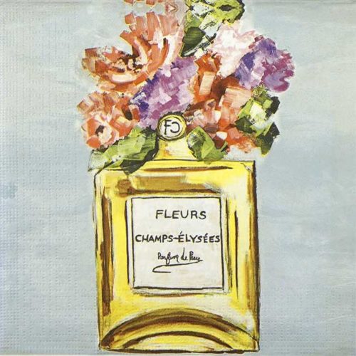 Paper Napkin perfume bottle and flowers