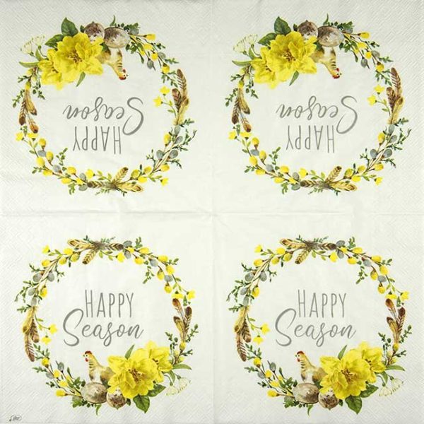 Paper Napkin Easter yellow flower wreath