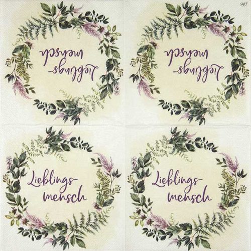Paper napkin purple and green flower wreath