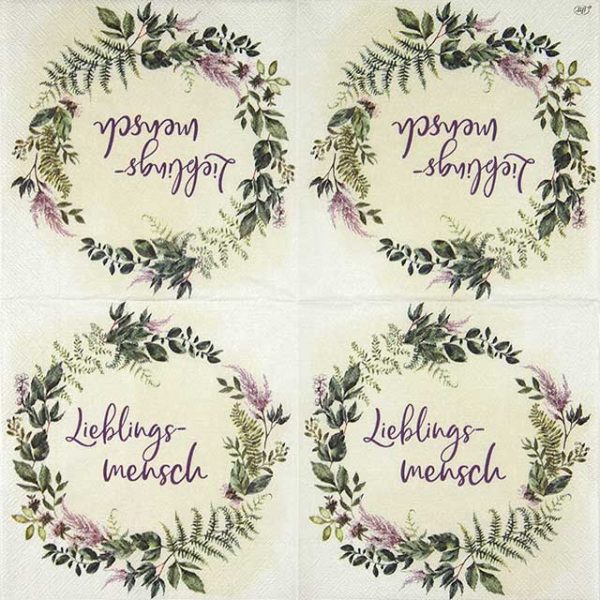 Paper napkin purple and green flower wreath