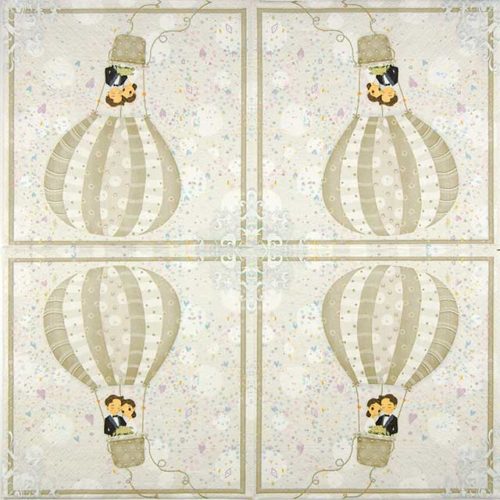 Paper Napkin Honeymoon couple in love with balloons