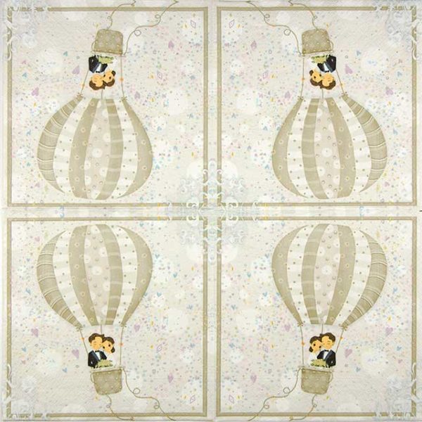 Paper Napkin Honeymoon couple in love with balloons